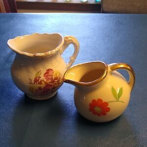 Floral Ceramic Pitchers with Gold Accents